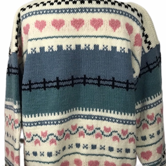 vintage Handmade Sheep Farm Heart Folk Art Sweater - Picture 2 of 6